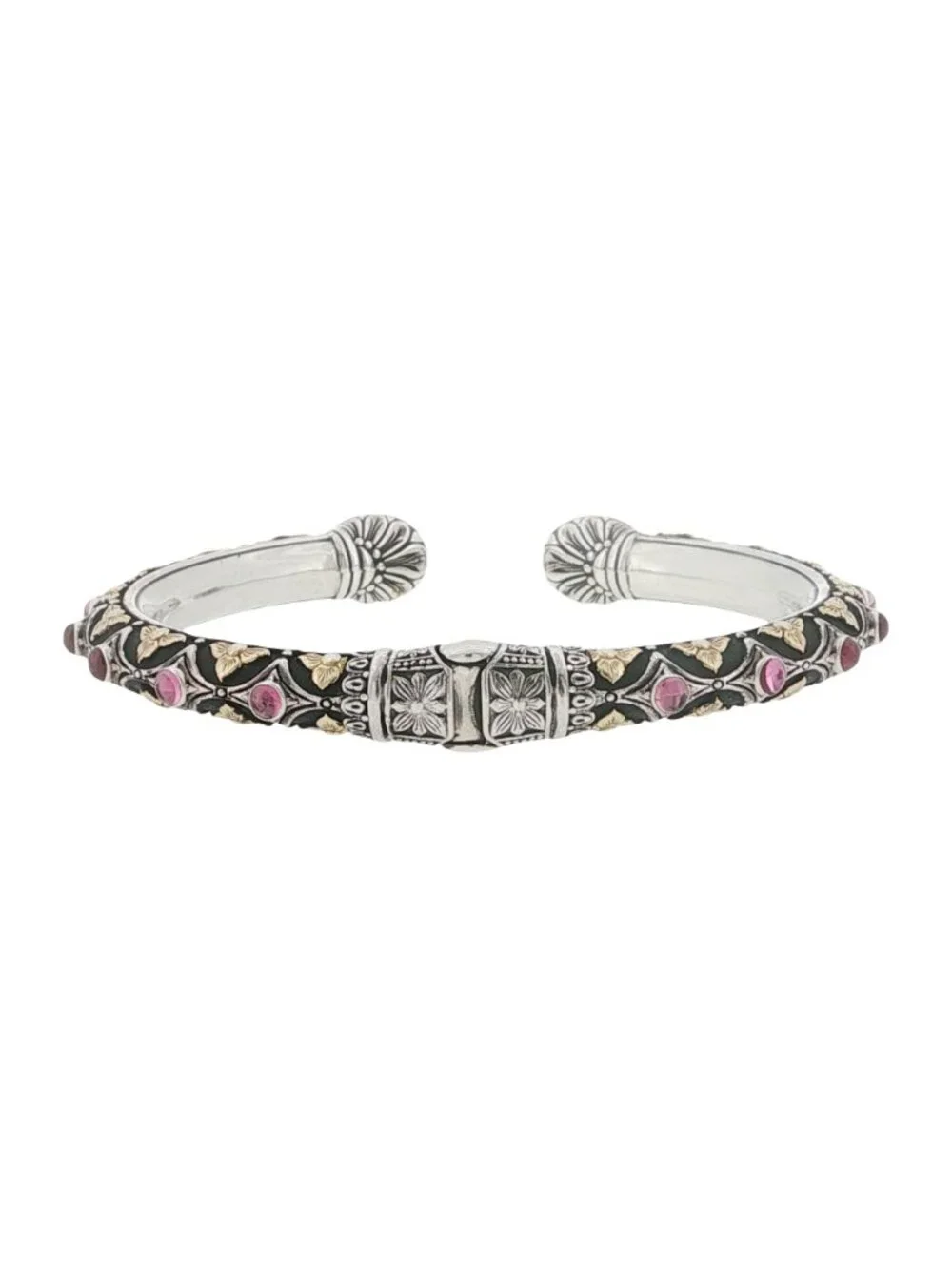 Konstantino 925 Sterling Silver 18K Gold Nemesis Pink Tourmaline & MOP Bangle 7